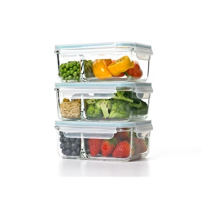 Glasslock Duo 3 Piece Clear Glass Divided Food Storage Containers (Open Box) - Image 1 of 4