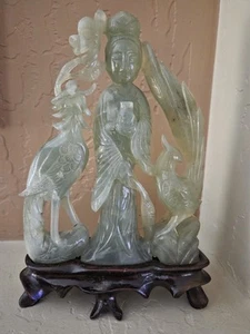 Scultura cinese in giada intagliata Guan Yin Phoenix 7,5"H vintage - Foto 1 di 2