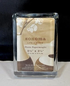 Sonoma Glass Paperweight Photo Frame Keepsake Desk Decor 2.5" x 3.5" Unused - Picture 1 of 3
