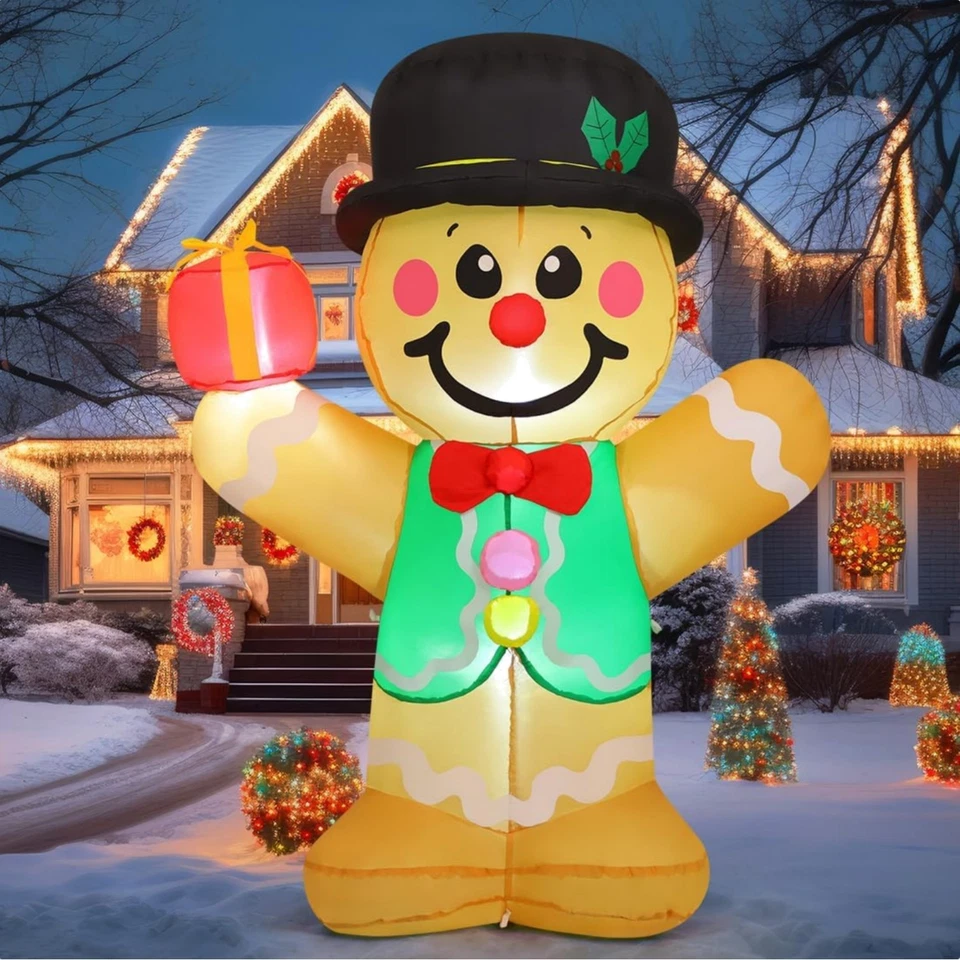 5 FT Inflatable Christmas Gingerbread Man Cookie With LED Lights Decoration Xmas