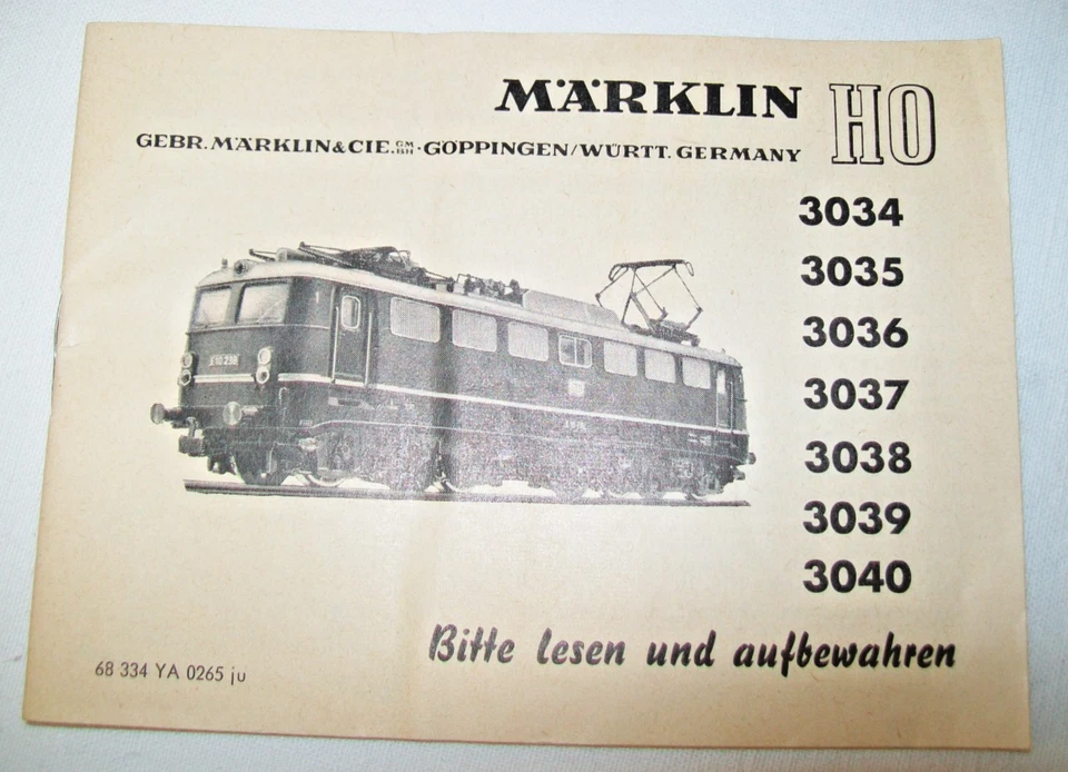 Märklin H0 3034 bis 3040 - Bedienungsanleitung E-Lok 41 / 141 - guter Zustand - Bild 1 von 1