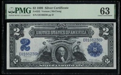 SC 1899 $2 Fr.252 Silver Certificate “Mini-Porthole” PMG 63 Choice UNC (236) - Image 1 of 3