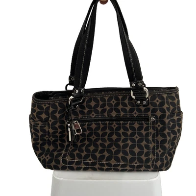 🔥Bolso de hombro FOSSIL negro marrón logotipo firma tela de lona 3 secciones Foto 1 de 4