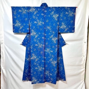 Accappatoio Kimono Giapponese Vintage Kosode Blu Reale Floreale Seta dal Giappone - Kokuho - Foto 1 di 12