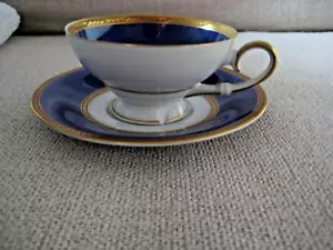 P.T. Bavaria Tirschenreuth Germany Tasse & Untertasse Gedeck blau mit Goldrand - Bild 1 von 9