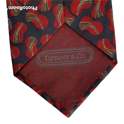 Corbata Tiffany & Co Borgoña Rojo Azul Marino Seda Vintage Ropa de Hombre Corbata Italia Foto 1 de 4