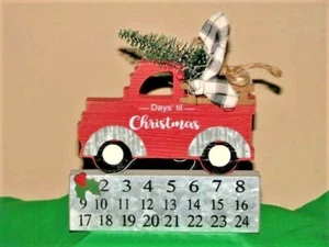 CAMION ROSSO Calendario dell'Avvento Giorni a Natale da Tavolo con Calamita Legno - Foto 1 di 7
