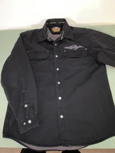 GENUINE HARLEY DAVIDSON FLEECE LINED SHIRT SNAP BUTTON JACKET BLACK MEN'S LARGE - Picture 1 of 8