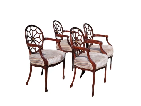 Set of 4 Mahogany Spider web back  style Hepplewhite armchairs Cover