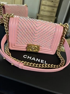 Chanel Embroidered Chevron  Calfskin Small Boy Bag Pink - Image 1 of 4