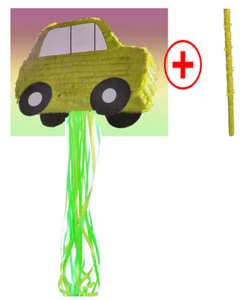 YELLOW CAR BIRTHDAY PARTY PINATA FIESTA CARRO PULL STRING OR HIT NEW! - Picture 1 of 8