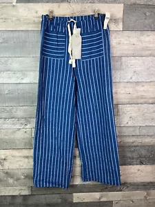 Anthropologie Nice Things Trousers UK 6 Indigo Striped Wide Leg Cotton Casual - Picture 1 of 13
