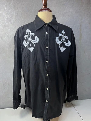 Eighty Eight Shirt Men XL Black Button Fluer de Lis Long Sleeve Affliction Goth - Image 1 of 4