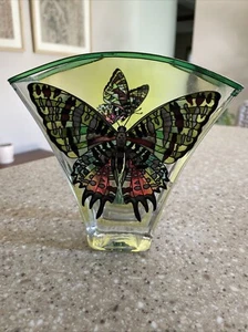 Amia Studio Hand Painted Glass Vase Butterflies 6” - Picture 1 of 3