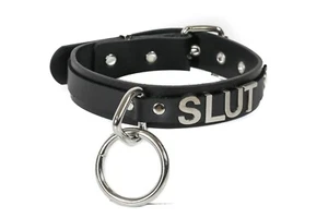 WORD Bondage Collar Slave Leather BDSM Choker Slut Collar Leash Adult Kinky  - Picture 1 of 7