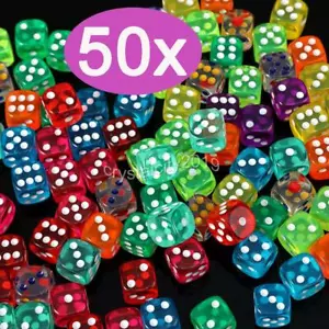 50 Stück Spiel Würfelset Casino 6-seitige Würfel 16mm Bunt Neu&Top - Bild 1 von 5