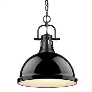 Golden Lighting Duncan 1-Light Black Pendant and Chain with Black Shade - Picture 1 of 3