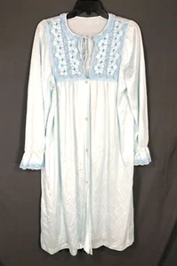 Vintage Gossard Artemis glänzender rutschiger Morgenmantel aus Nylon & Spitze mit Knopfleiste AQUABLAU Gr. L - Bild 1 von 4