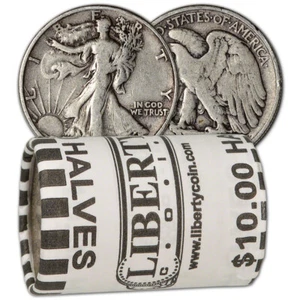 90% Silver Walking Liberty Half Dollars - Roll of 20 - $10 Face Value - Picture 1 of 4