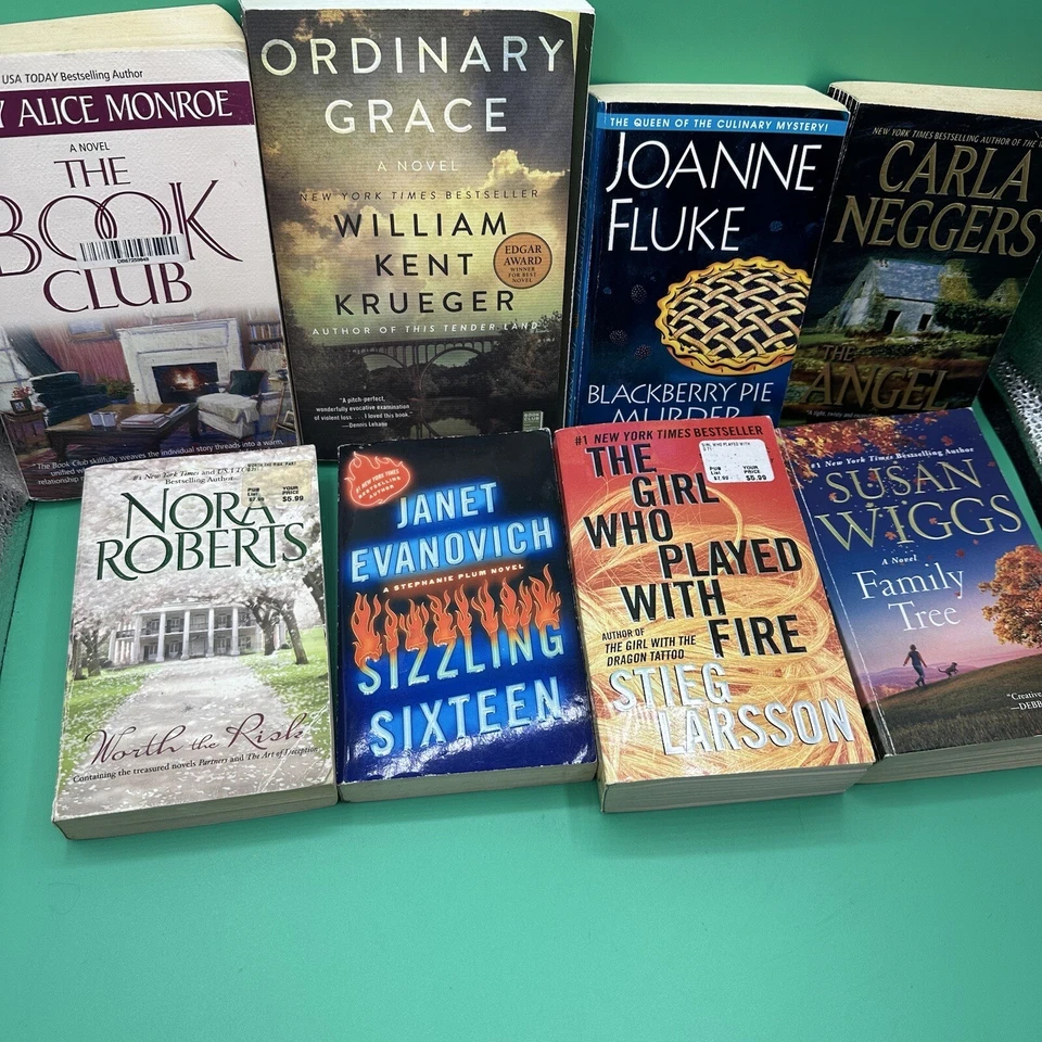 Lot Of 8 Best-Selling Fiction Books Roberts Monroe Fluke Larsson Paperback SET - Image 1 of 4