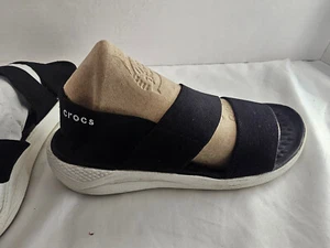Crocs Women's LiteRide Stretch Elastic Straps Sandals Women’s Size 6 Black White - Picture 1 of 8