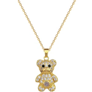 1 Stck. goldener niedlicher Bär voller Zirkon Anhänger Kette Halskette Geschenk für Frauen  - Bild 1 von 6