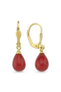 Korallenrote Tropfen Perlen Gold Ohrringe EIN057- Zertifiziertes 14K Gold - Bild 1 von 4