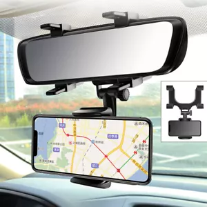 Universal 360° Car Rearview Mirror Phone Holder Mount Vehicle Cell Phone Stand - Picture 1 of 13
