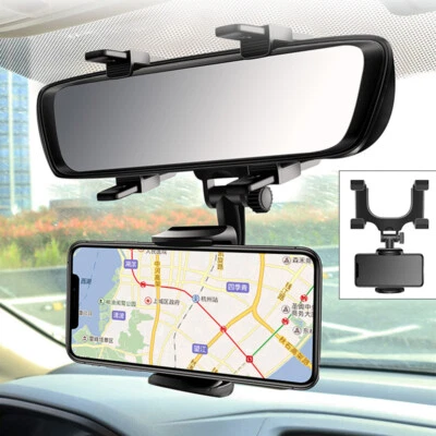 Universal 360° Car Rearview Mirror Phone Holder Mount Vehicle Cell Phone Stand - Image 1 of 4