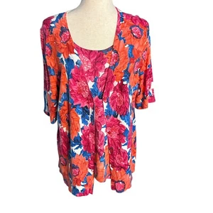 Talbots Womens Size XL Sweater Cardigan & Tank Floral Summer Short Sleeve - Picture 1 of 8