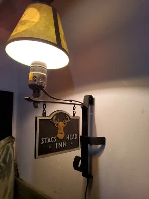 复古 Stags Head Inn 壁灯啤酒人洞穴酒吧装饰鹿麋鹿铁高尔夫 — 第 1/4 张图片