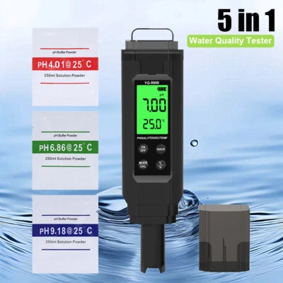 Digital LCD PH Meter PH/EC/Salinity/TDS  Handheld Water Hardness Thermometer - Image 1 of 4