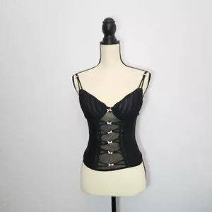 Y2K Black and pink mesh corset top with bow details - Picture 1 of 4