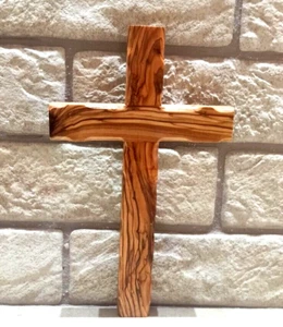 Cross Wall Olive Wood Blessed Hand Made Jerusalem Holy Land 10 Inches - Picture 1 of 4