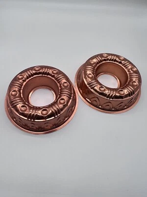 2 Vintage Copper Tin Jello Cake Molds 7.5” 3.5 Cups Hooks Collector - Изображение 1 из 4