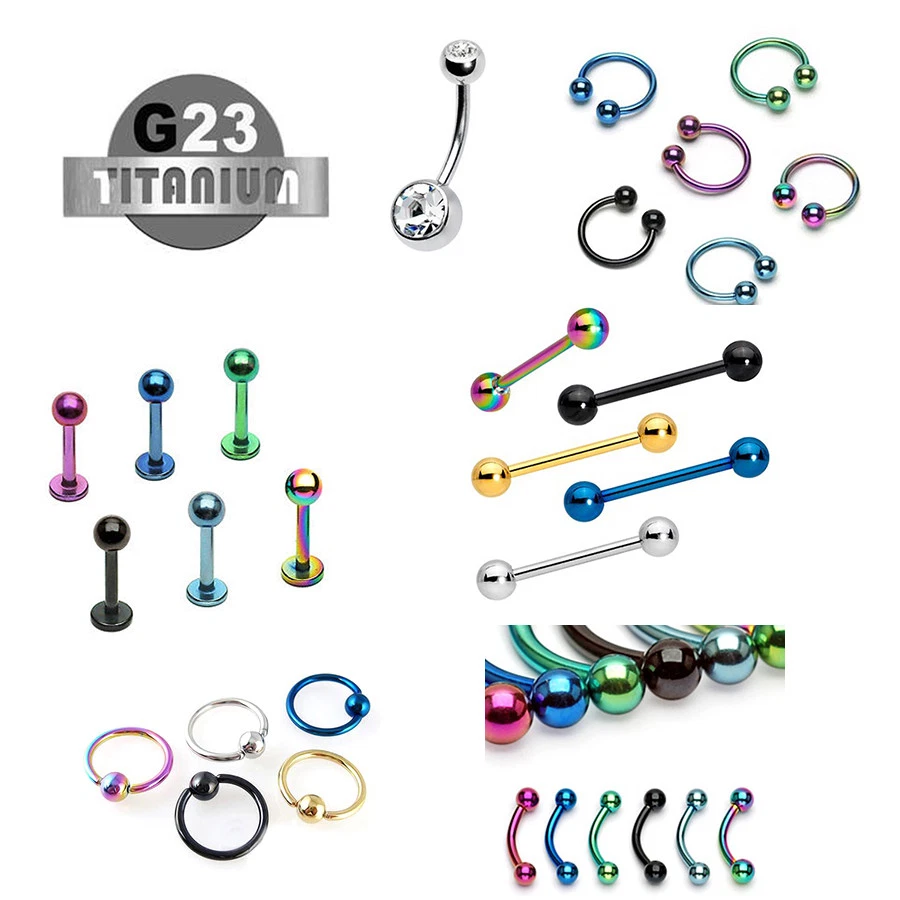 TITANIUM Body Jewelry Barbell  Labret, CBR, BCR  Tongue Nipple Tragus Lip Septum - Image 1 of 1