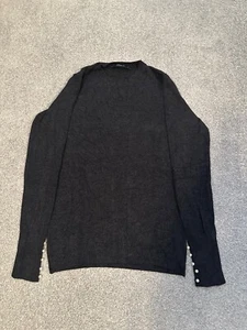 ZARA PLAIN KNIT TOP SWEATER  GREY WITH PEARLS SIZE SMALL - Picture 1 of 4