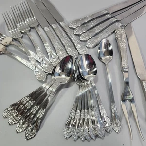 Reed Barton Haversham Gabel Löffel Messer Besteck 27-teiliges Set rostfrei Blumenrolle - Bild 1 von 24