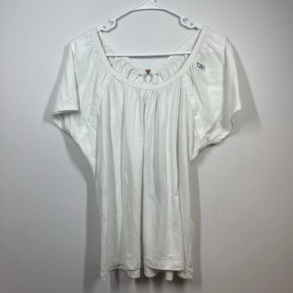 NEW prAna Kiki Top Womens XL Ivory Peasant Boho Shirt Organic Cotton Wooden Ring - Image 1 of 4