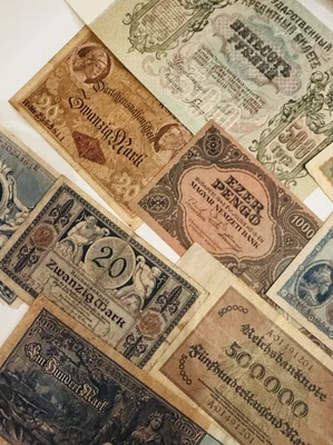 German Currency Lot, Years: 1908 100 mark ,1910 100 mark, 1914 5 mark, and more! - Image 1 of 4