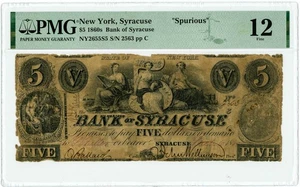 NEW YORK, Syracuse 5 $ Obsolete "Spurious" 1860's PMG Fine 12 950214-2 - Bild 1 von 2