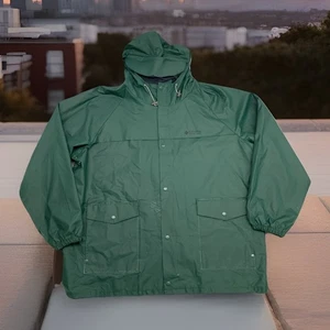 Columbia Jacket Mens Double Extra Large Green Rain Hooded Parka PVC Waterproof - Picture 1 of 10