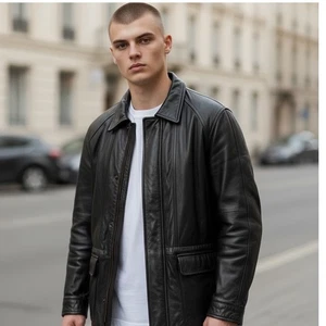 Chaqueta De Colección London Fog Hombres M Negra Cuero Genuino Edredón Forrado Abrigo Ropa de Trabajo - Imagen 1 de 15