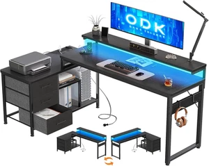 ODK L Shaped Gaming Desk with Drawers 174x100cm, Corner Desk with Storage for... - Picture 1 of 14
