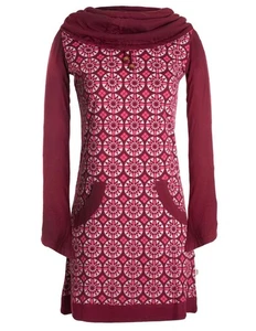 Vishes Langarm Schalkragen Kleid Retro Druck 70er 80er Mosaik Design Baumwolle - Bild 1 von 18