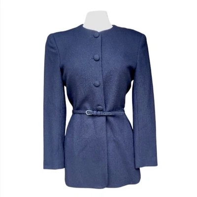 Jones of New York Vintage Belted Navy Blue Career Long Jacket Blazer - 6 - Image 1 of 4