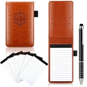8 Pcs Mini Pocket Notepad Holder Set Leather Notepad Holder with Metal Pen Li... - Picture 1 of 7