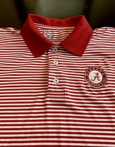 University of Alabama Crimson Tide Striped Polo Shirt Medium Preppy Russell - Picture 1 of 13