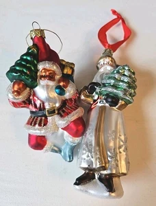 Blown Glass 2 Santa Ornaments Glass Creation Artisans Glittery Statement Fun - Picture 1 of 17