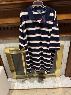 Men's Big & Tall Ralph Lauren white, blue, red, yellow Pony Mesh Polo shirt, 4lt - Image 1 of 4